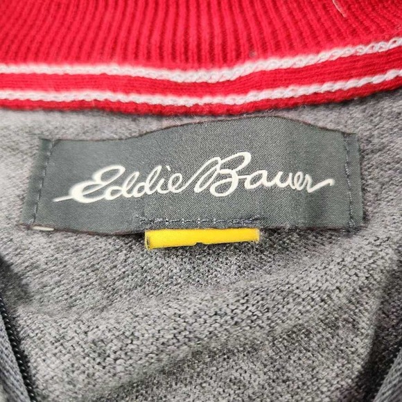Eddie Bauer Mens Pullover Sweater Gray Solid Mock Neck 1/4 Zip Tight Knit Logo M - Picture 4 of 5